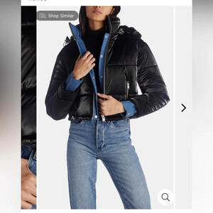 Blue Revival In The Mix Denim Black Puffer Jacket Size m